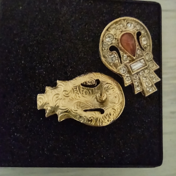 Art Deco Goldtone Fashion Earrings Crystal Baguettes - Picture 7 of 16